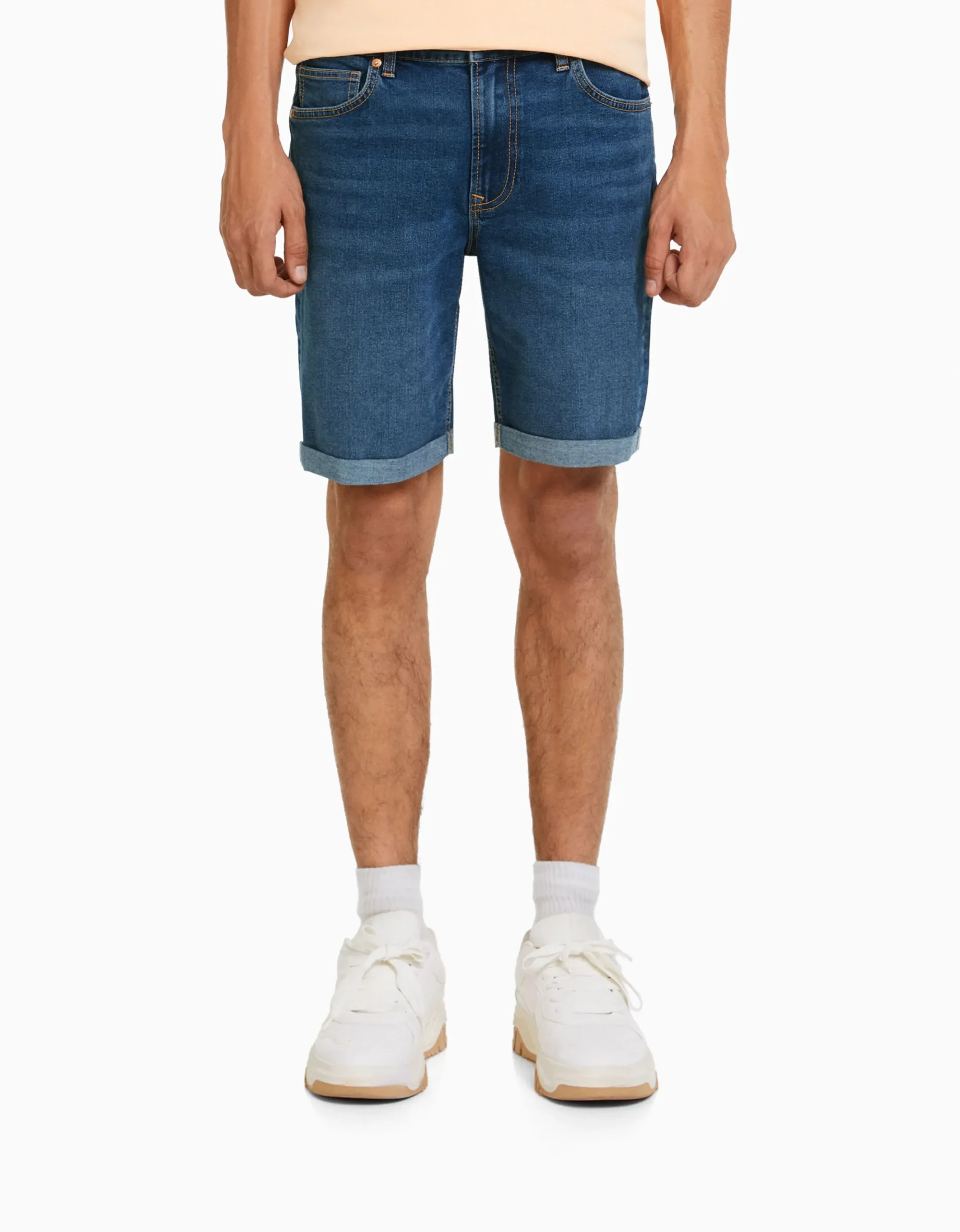 HOMME BERSHKA Bermudas*Bermuda denim skinny retroussé