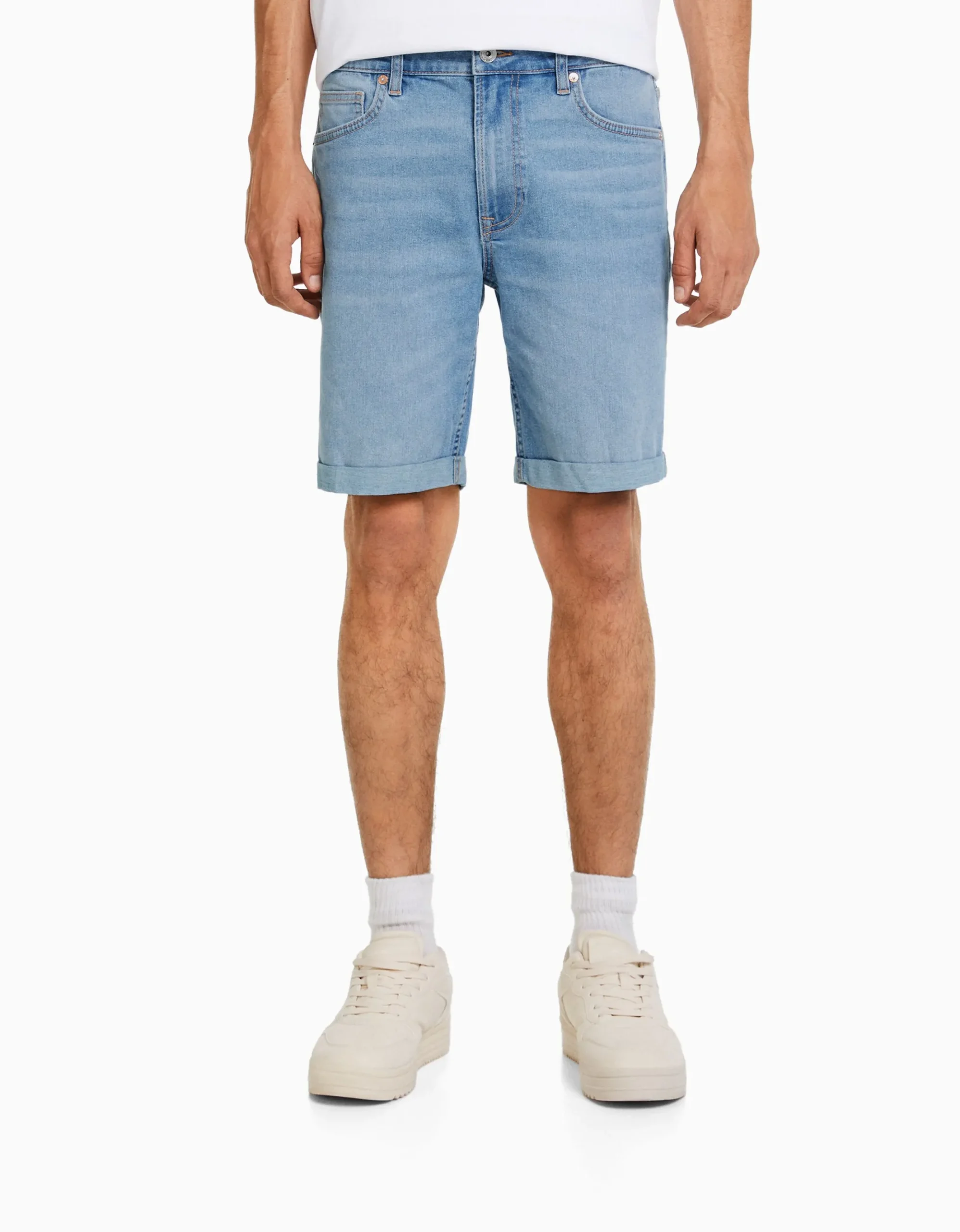 HOMME BERSHKA Bermudas*Bermuda denim skinny retroussé