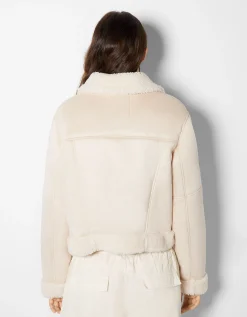 FEMME BERSHKA Vestes*Blouson biker cropped double face suédine