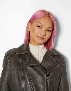 FEMME BERSHKA Vestes*Blouson biker cuir effet usé