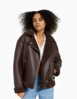 FEMME BERSHKA Vestes*Blouson biker double face similicuir