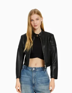 FEMME BERSHKA Vestes*Blouson biker racing similicuir