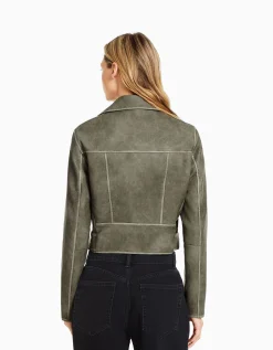 FEMME BERSHKA Vestes*Blouson biker similicuir effet usé ceinture