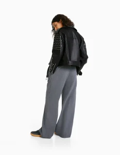 FEMME BERSHKA Vestes*Blouson biker similicuir oversize clouté
