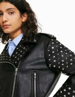 FEMME BERSHKA Vestes*Blouson biker similicuir oversize clouté