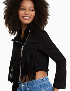 FEMME BERSHKA Vestes*Blouson biker suédine effrangé