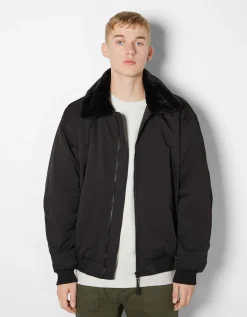 HOMME BERSHKA Blousons et manteaux*Blouson bomber col fourrure