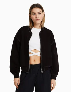 FEMME BERSHKA Vestes*Blouson bomber denim fil contraste