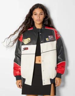 FEMME BERSHKA BSK Teen*Blouson bomber similicuir racing
