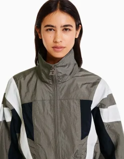 FEMME BERSHKA Vêtements*Blouson cropped effet nylon color block