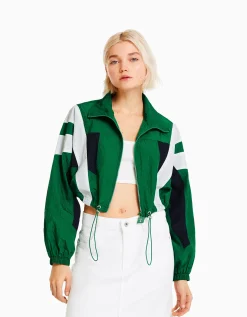FEMME BERSHKA Vêtements*Blouson cropped effet nylon color block