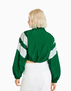FEMME BERSHKA Vêtements*Blouson cropped effet nylon color block