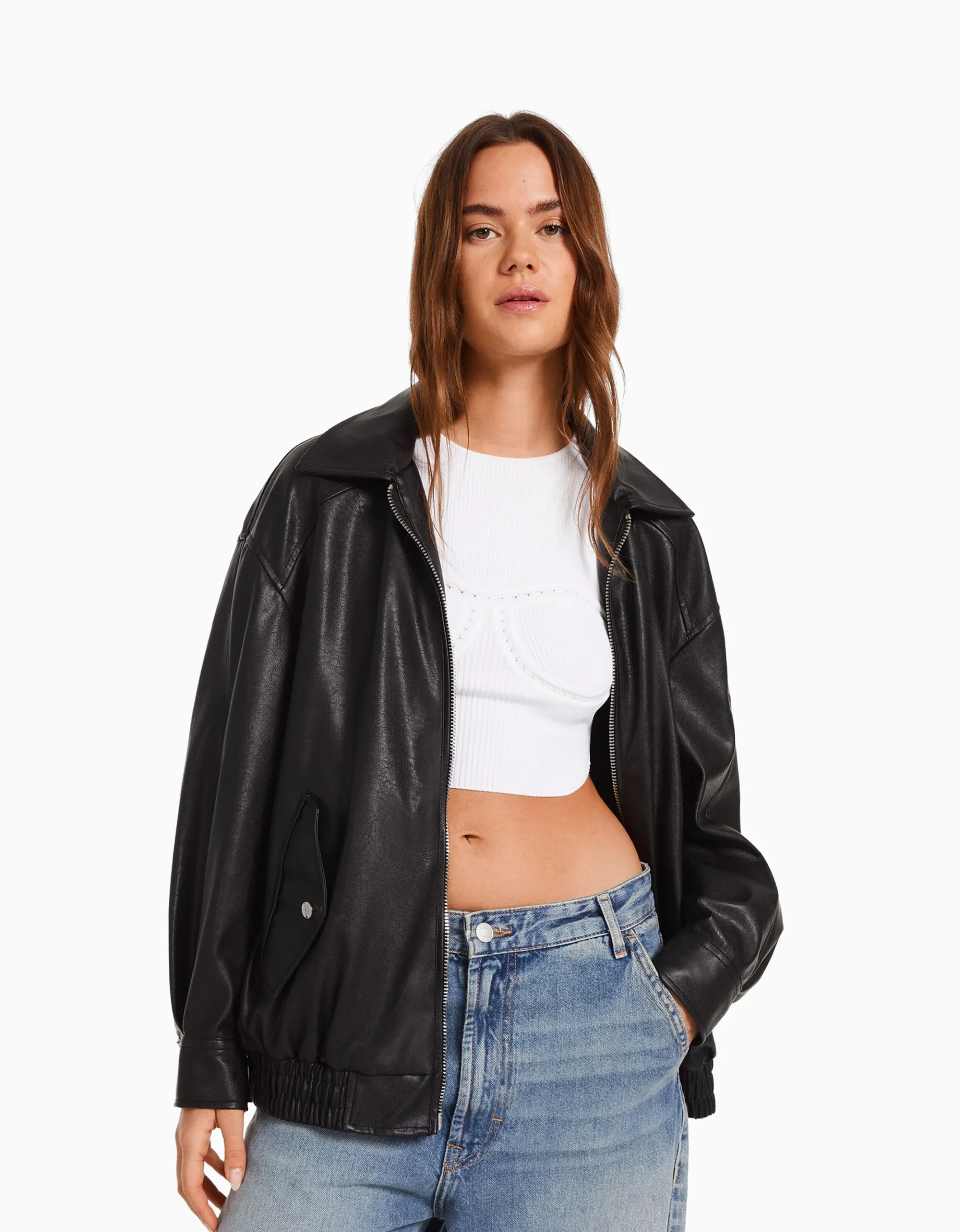 FEMME BERSHKA Vêtements*Blouson dad fit similicuir