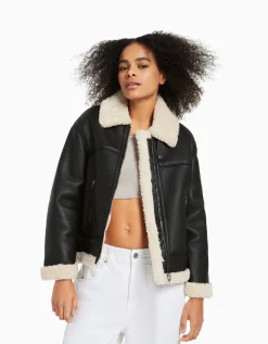 FEMME BERSHKA Vestes*Blouson long double face similicuir