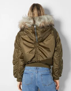 FEMME BERSHKA Vestes*Blouson parka court capuche fausse fourrure