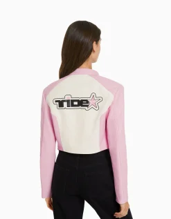 FEMME BERSHKA Vestes*Blouson racing cropped similicuir