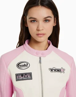 FEMME BERSHKA Vestes*Blouson racing cropped similicuir