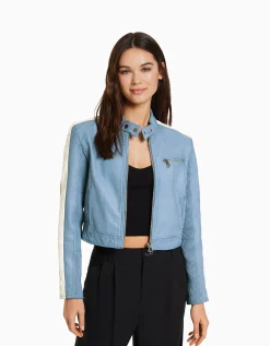 FEMME BERSHKA Vestes*Blouson similicuir effet usé bande latérale