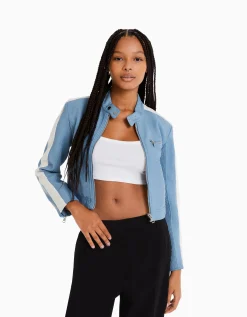 FEMME BERSHKA Similicuir*Blouson similicuir effet usé bande latérale