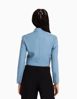 FEMME BERSHKA Similicuir*Blouson similicuir effet usé bande latérale