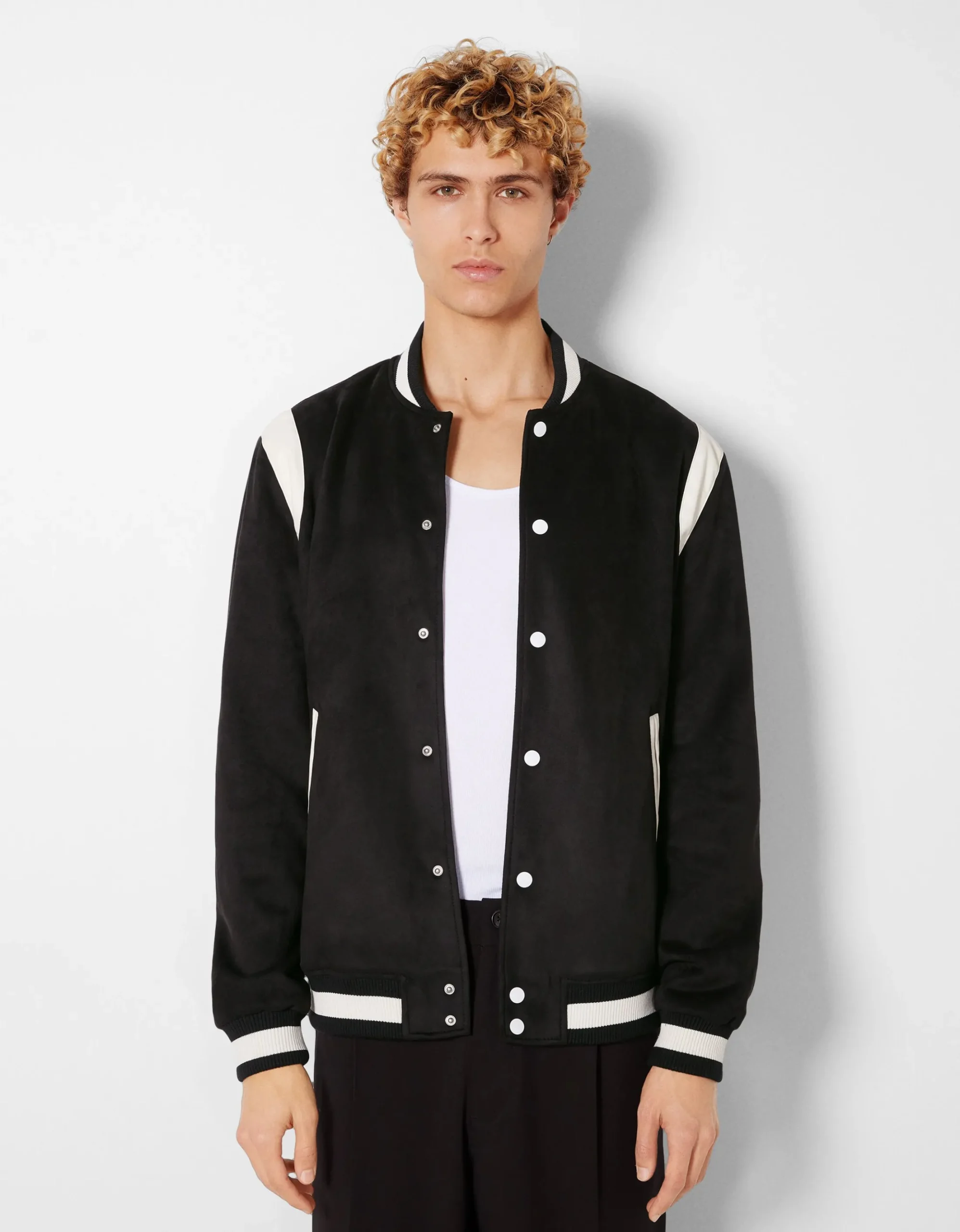 HOMME BERSHKA Basiques*Blouson suédine et similicuir