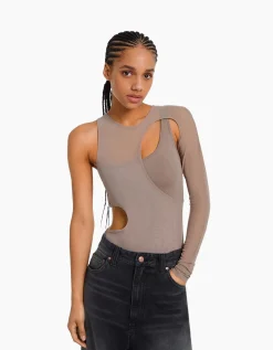 FEMME BERSHKA Bodys*Body manches longues asymétrique tulle