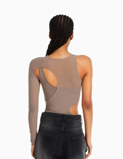 FEMME BERSHKA Bodys*Body manches longues asymétrique tulle
