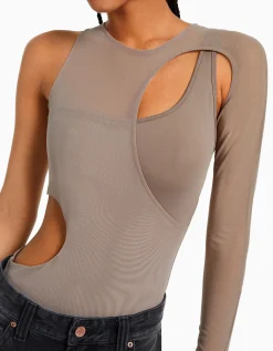 FEMME BERSHKA Bodys*Body manches longues asymétrique tulle