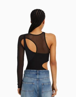 FEMME BERSHKA Bodys*Body manches longues asymétrique tulle