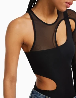 FEMME BERSHKA Bodys*Body manches longues asymétrique tulle