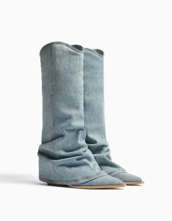 FEMME BERSHKA Chaussures*Bottes cowboy denim talon