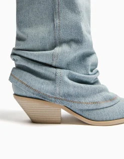 FEMME BERSHKA Chaussures*Bottes cowboy denim talon