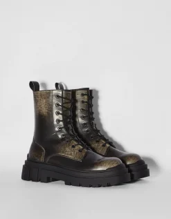 HOMME BERSHKA Bottines*Bottes effet usé semelle crantée homme