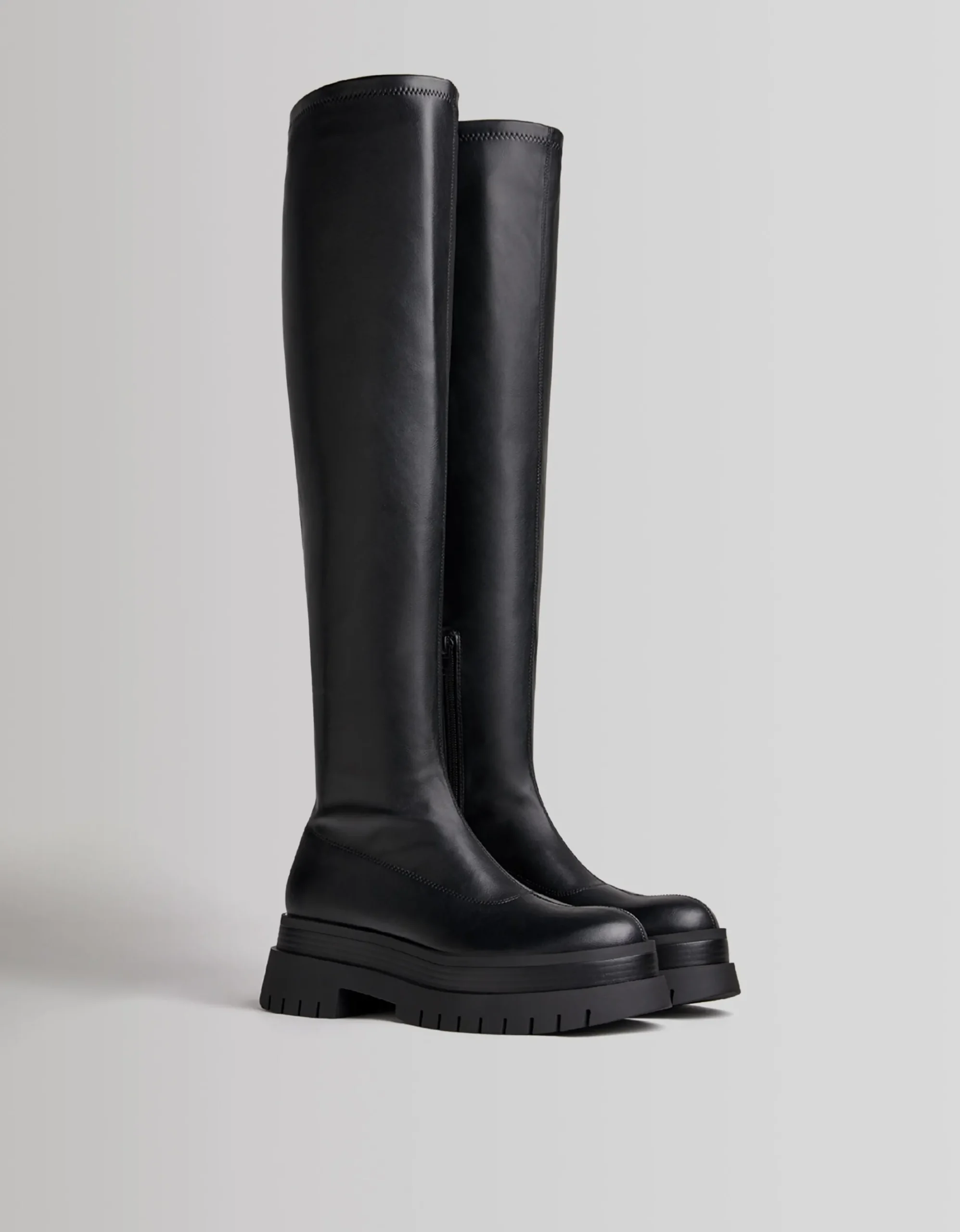FEMME BERSHKA Similicuir*Bottes plates XL semelle crantée