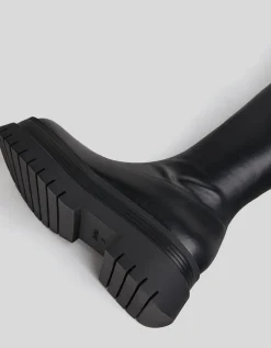 FEMME BERSHKA Similicuir*Bottes plates XL semelle crantée