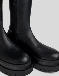 FEMME BERSHKA Similicuir*Bottes plates XL semelle crantée