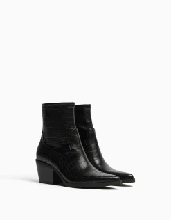 FEMME BERSHKA Chaussures*Bottines cowboy gravure motif animal