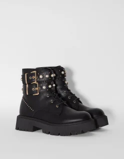 FEMME BERSHKA Bottes et bottines*Bottines plates avec perles et rivets