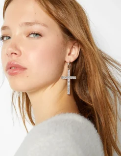 FEMME BERSHKA Party*Boucles d’oreilles croix pierres fantaisie