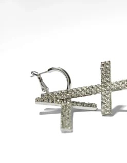 FEMME BERSHKA Party*Boucles d’oreilles croix pierres fantaisie