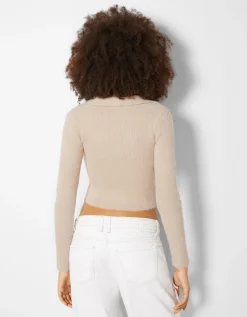 FEMME BERSHKA Maille*Cardigan col polo boutons