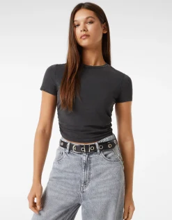 FEMME BERSHKA Similicuir*Ceinture chaîne œillets croix
