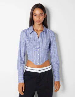 FEMME BERSHKA Chemises et blouses*Chemise corset moulante manches longues popeline