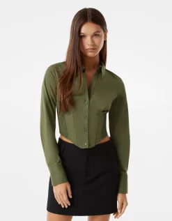 FEMME BERSHKA Chemises et blouses*Chemise corset moulante manches longues popeline