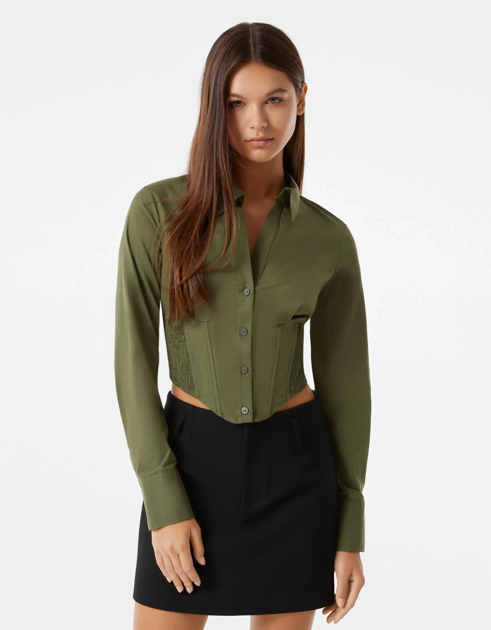 FEMME BERSHKA Chemises et blouses*Chemise corset moulante manches longues popeline