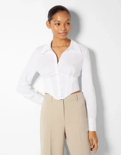 FEMME BERSHKA Chemises et blouses*Chemise corset moulante manches longues popeline