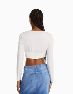 FEMME BERSHKA Chemises et blouses*Chemise corset moulante manches longues popeline laçage