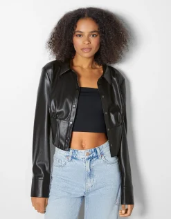 FEMME BERSHKA Similicuir*Chemise corset similicuir