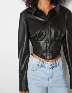 FEMME BERSHKA Similicuir*Chemise corset similicuir