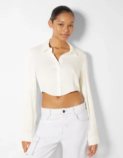 FEMME BERSHKA Chemises et blouses*Chemise cropped manches longues moulante satinée